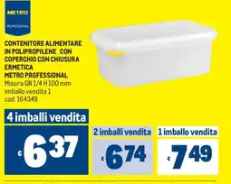 Metro Contenitore alimentare in polipropilene con coperchio con chiusura ermetica Metro Professional offerta