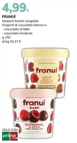 Basko Franuì lamponi freschi congelati ricoperti di cioccolato bianco e offerta