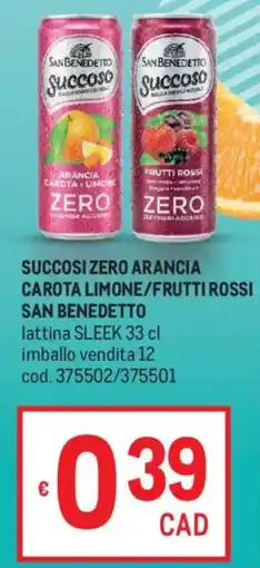 Metro Succosi zero arancia carota limone/frutti rossi San Benedetto offerta