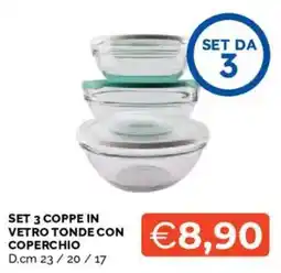 Mercatò Set 3 coppe in vetro tonde con coperchio offerta