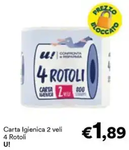 Unes Carta Igienica 2 veli 4 Rotoli U! offerta