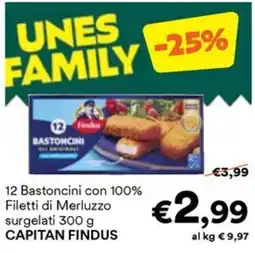 Unes Bastoncini con Filetti di Merluzzo surgelati CAPITAN FINDUS offerta