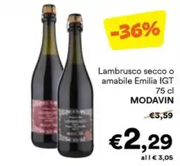 Unes Lambrusco secco o amabile Emilia IGT MODAVIN offerta
