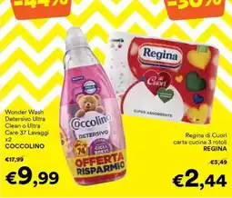 Unes Wonder Wash Detersivo Ultra Clean o Ultra Care 37 Lavaggi COCCOLINO offerta