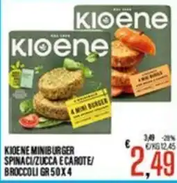 Supermercati EffePiù Kioene miniburger spinaci/zucca e carote/broccoli offerta
