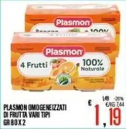 Supermercati EffePiù Plasmon omogeneizzati di frutta vari tipi offerta