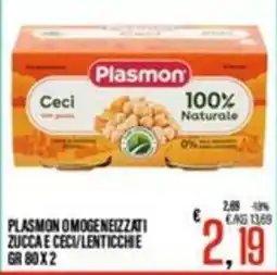 Supermercati EffePiù Plasmon omogeneizzati zucca e ceci/lenticchie offerta