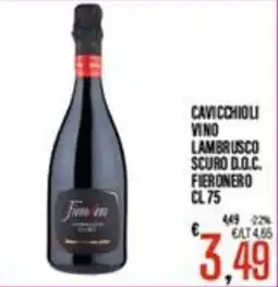 Supermercati EffePiù Cavicchioli vino lambrusco scuro d.o.c. fieronero offerta
