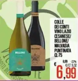 Supermercati EffePiù Colle dei Conti Vino Lazio Cesanese/Bellone/Malvasia Puntinata offerta