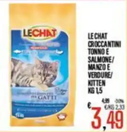 Supermercati EffePiù Le Chat croccantini tonno e salmone/ manzo e verdure/ kitten offerta