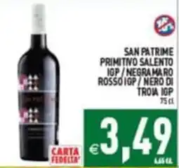 Iperfamily San Patrime Primitivo Salento IGP / Negramaro Rosso IGP / Nero di Troia IGP offerta