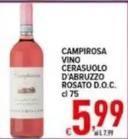 Iper Triscount Campirosa vino cerasuolo d’abruzzo rosato d.o.c. offerta