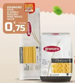 SpesaPiù Supermercati Pasta di semola dedicato varie trafile granoro offerta
