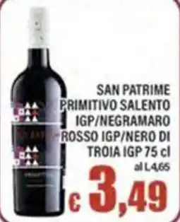 Top Supermercati San Patrime Primitivo Salento IGP/Negramaro Rosso IGP/Nero di Troia IGP offerta