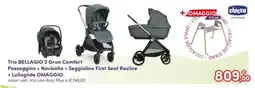 B di Bimbi Chicco Trio Bellagio 2 Gran Comfort Passeggino + Navicella + Seggiolino First Seat Recline + Lullaglide Omaggio offerta