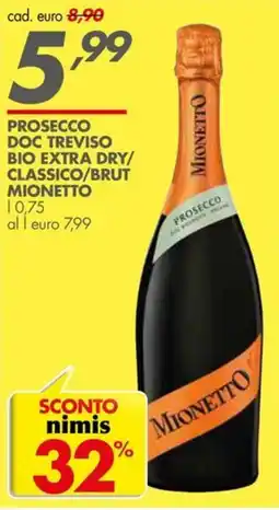 Italmark Prosecco Doc Treviso Bio Extra Dry Mionetto offerta