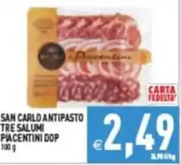 Pim Supermercati San Carlo Antipasto Tre Salumi Piacentini DOP offerta