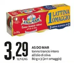 PRO7 Supermercati AS DO MAR tonno trancio intero all'olio di oliva offerta