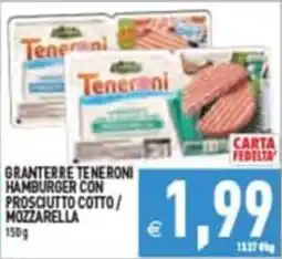 Pim Supermercati Granterre Teneroni hamburger con prosciutto cotto / mozzarella offerta