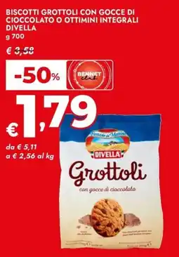 Bennet Biscotti Grottoli con gocce di cioccolato Divella offerta