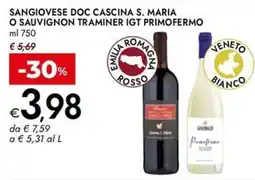 Bennet Sangiovese DOC Cascina S. Maria o Sauvignon Traminer IGT Primofermo offerta