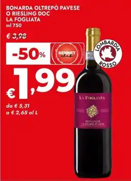 Bennet La Fogliata Bonarda Oltrepò Pavese offerta