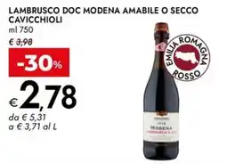Bennet Lambrusco Doc Modena Amabile o Secco Cavicchioli offerta