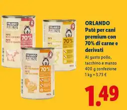 Lidl ORLANDO Patè per cani premium con 70% di carne e derivati offerta