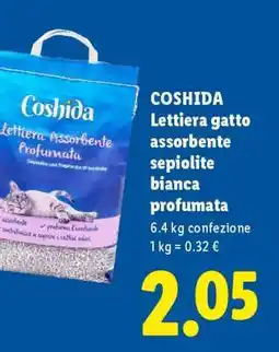 Lidl COSHIDA Lettiera gatto assorbente sepiolite bianca profumata offerta
