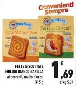 Conad City Fette biscottate Mulino Bianco Barilla ai cereali, malto d'orzo offerta