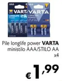 Maxi Supermercati Pile longlife power VARTA ministilo AAA/STILO AA offerta