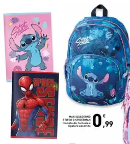 Conad Superstore Maxi quaderno stitch o spiderman offerta