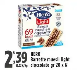 Rossotono Carrefour Hero barrette muesli light cioccolato offerta