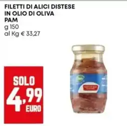 Panorama Filetti di alici distese in olio di oliva Pam offerta