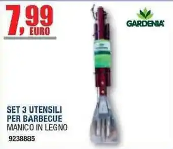 Set 3 utensili per barbecue manico in legno Gardenia