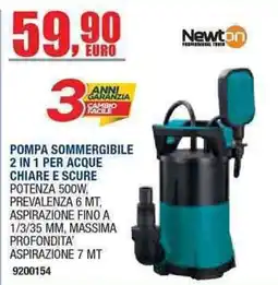 Bricofer Pompa sommergibile 2 in 1 per acque chiare e scure Newton offerta
