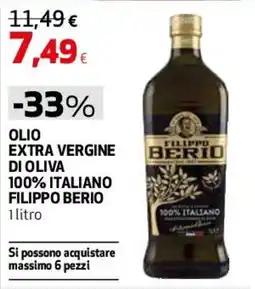 Ipercoop Olio extra vergine di oliva 100% italiano Filippo Berio offerta
