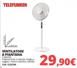 Brico Io Telefunken ventilatore a piantana offerta