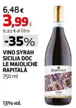 Extracoop Vino Syrah Sicilia Doc Le Maioliche Rapitalà offerta
