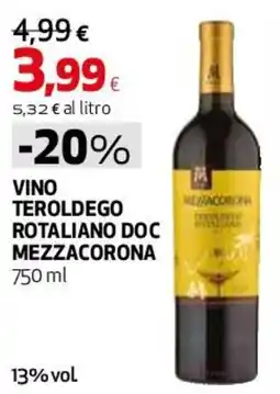Ipercoop Vino Teroldego Rotaliano DOC Mezzacorona offerta