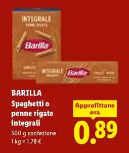 Lidl Barilla Spaghetti o Penne Rigate integrali offerta