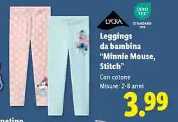 Lidl Leggings da bambina Minnie Mouse, Stitch offerta