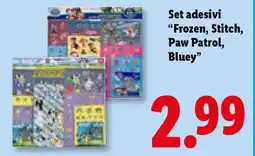 Lidl Set adesivi Frozen, Stitch, Paw Patrol, Bluey offerta