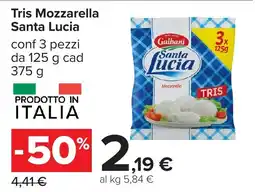 Carrefour Tris Mozzarella Santa Lucia offerta