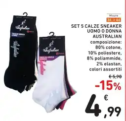 Spazio Conad Set 5 calze sneaker uomo o donna Australian offerta