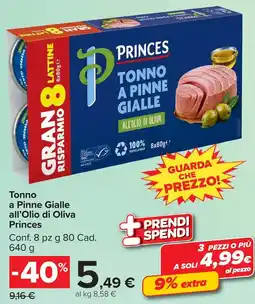 Carrefour Market Tonno a Pinne Gialle all'Olio di Oliva Princes offerta
