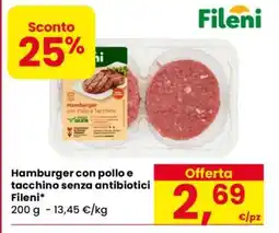 Eurospar Hamburger con pollo e tacchino senza antibiotici Fileni offerta
