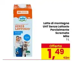 Eurospar Latte di montagna UHT Senza Lattosio Parzialmente Scremato Mila offerta