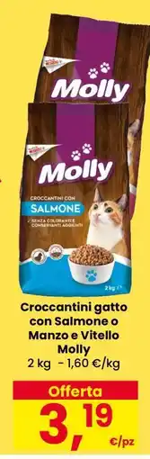 Eurospar Croccantini gatto con Salmone o Manzo e Vitello Molly offerta