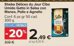 Carrefour Sheba Délices du Jour Cibo Umido Gatto in Salsa con Manzo, Pollo e Agnello offerta